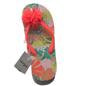 Cat And Jack Girl's Small 13/1 Flip Flops With Pom Coral New With Tags